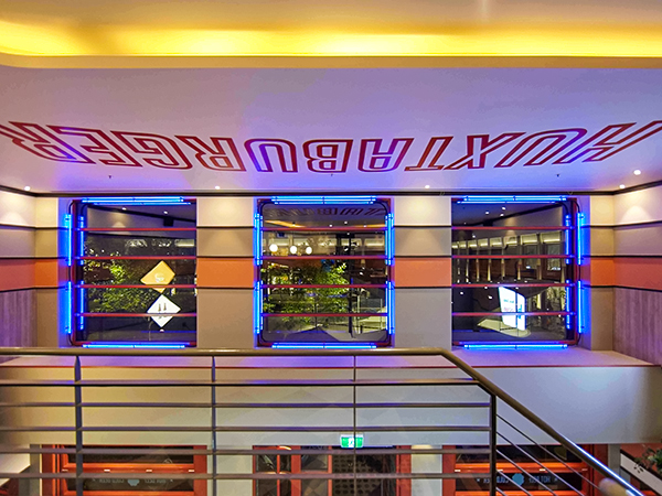 Huxtaburger restaurant interior ceiling